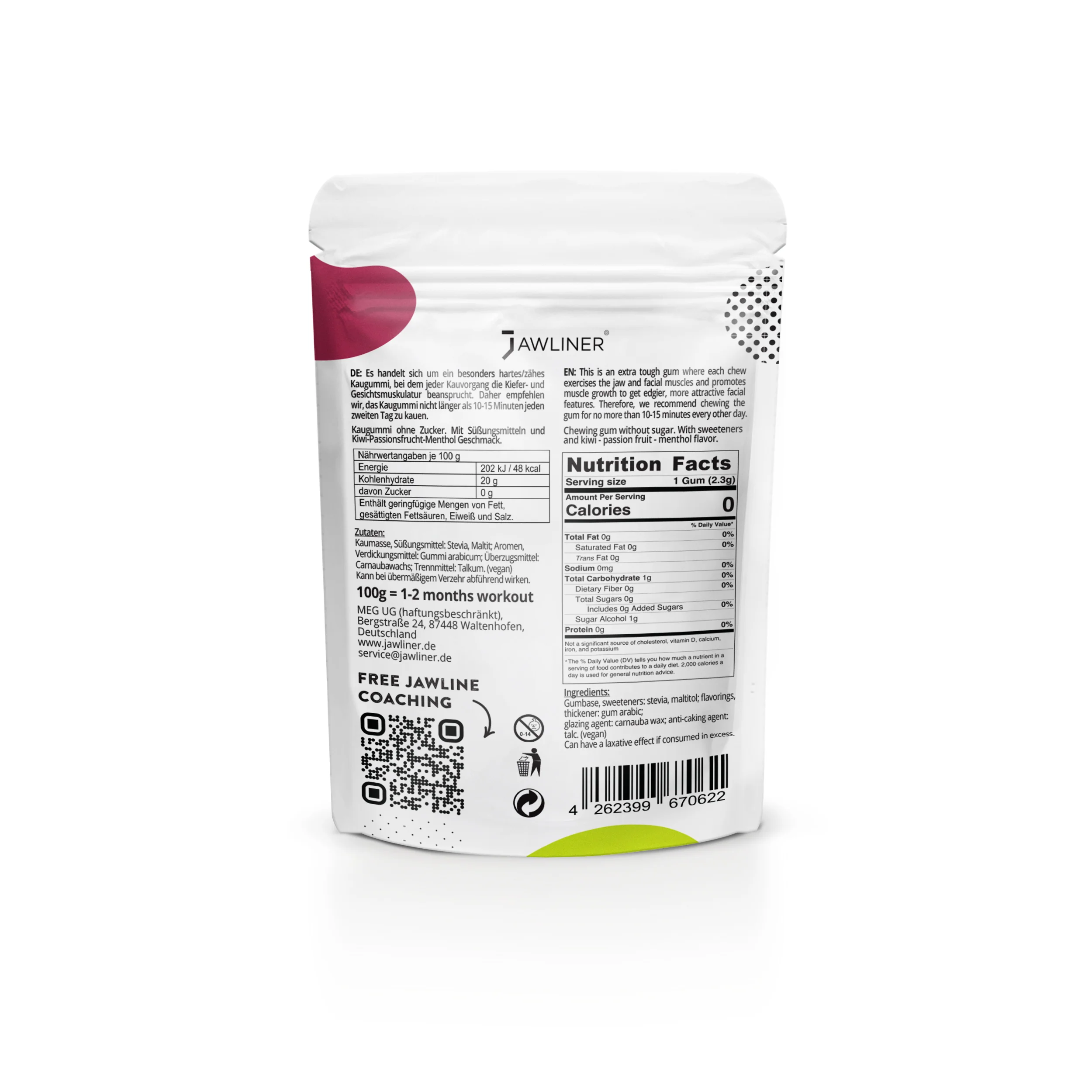 JAWLINER® Fitness Chewing Gum Kiwi Passion Fruit Ice - Image 20